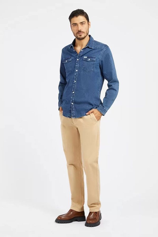 Guess slim fit denim shirt sales