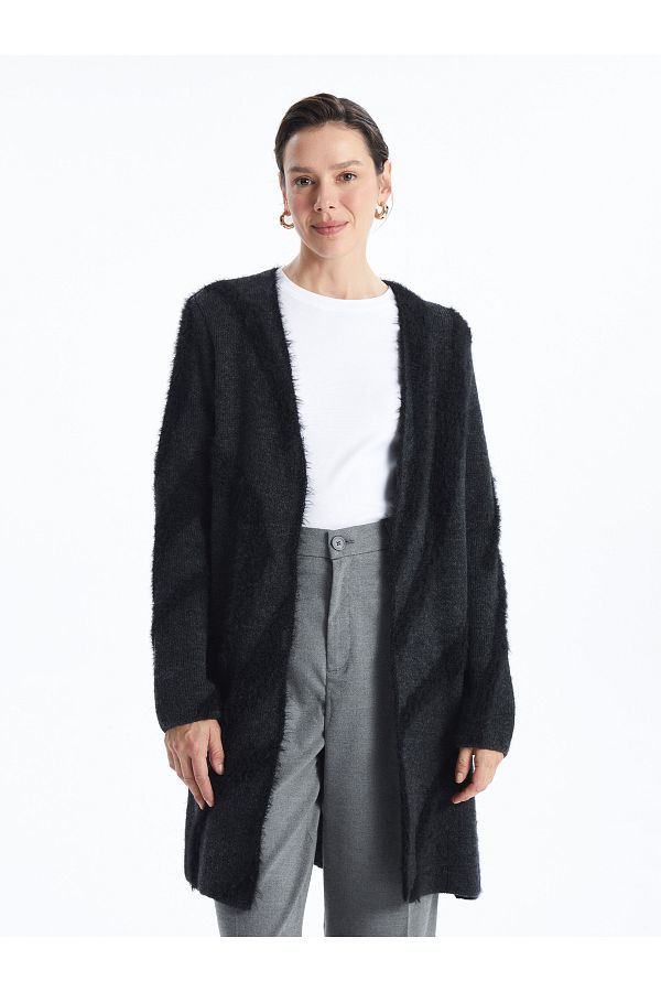 LC Waikiki Shawl Collar Patterned Long Sleeve Women s Plush Cardigan Trendyol