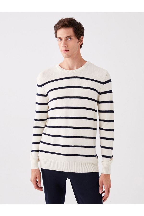 LC Waikiki-Crew Neck Long Sleeve Striped Men's Knitwear Sweater 1