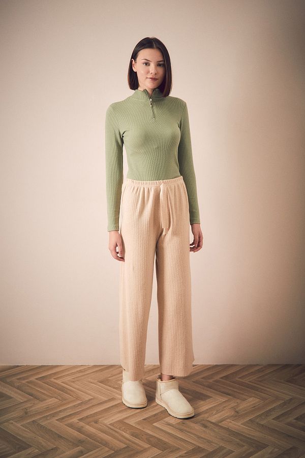 Fulla Moda-Corded Basic Trousers with Elastic Waist 1