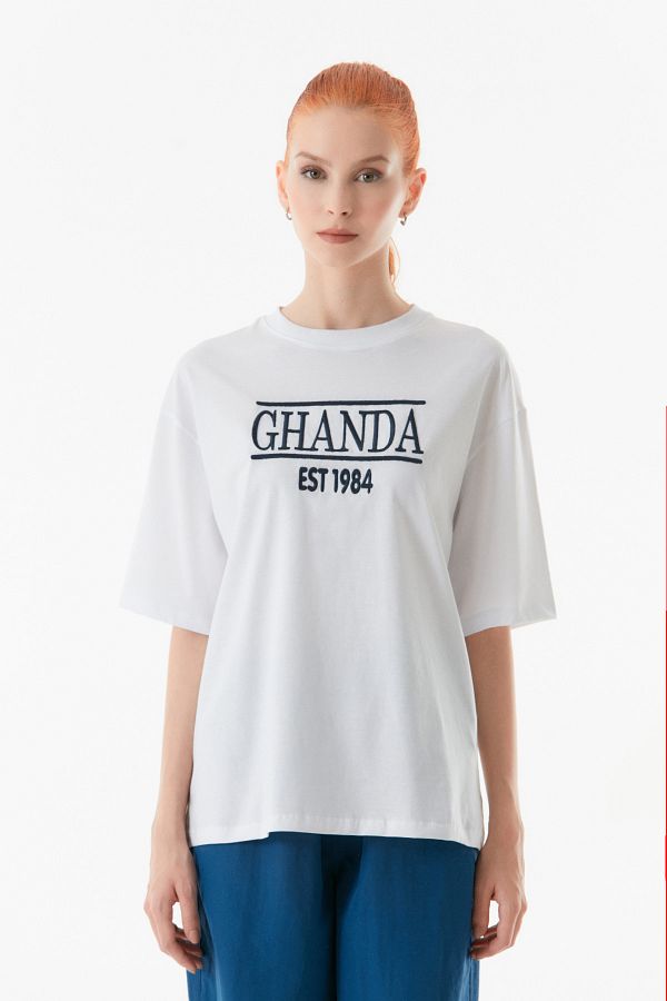 Fullamoda Crew Neck Ghanda Embroidered T Shirt Trendyol