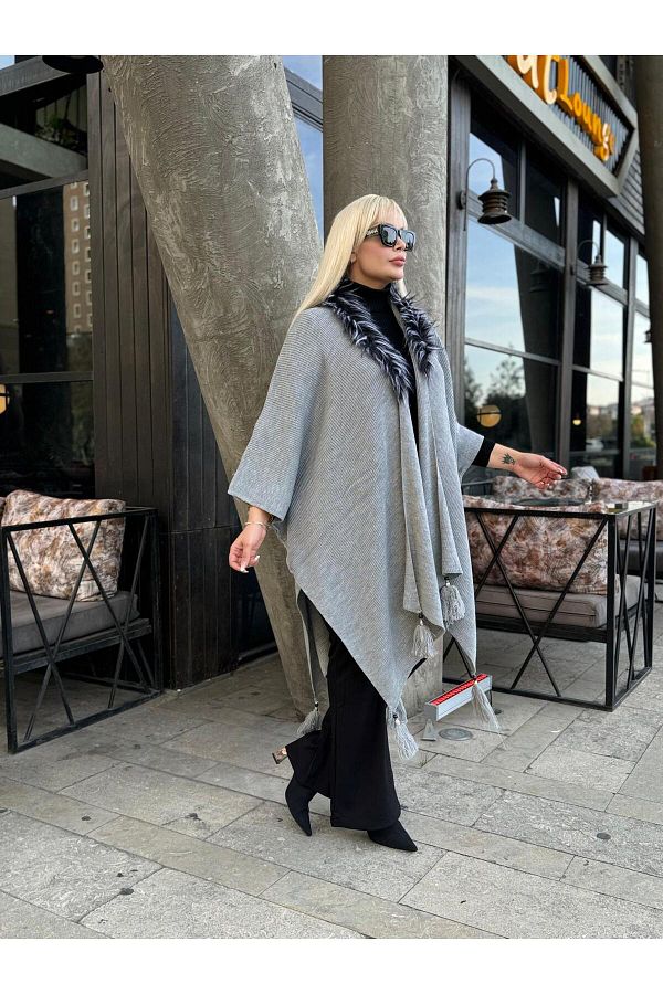 Plus size fur poncho best sale