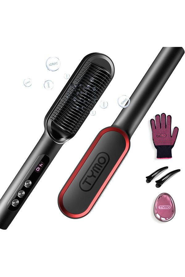 TYMO-Ring Hair Straightener Brush with Built-in Comb, 20 Sec Fast Heating & 5 Temp Settings, Black 1