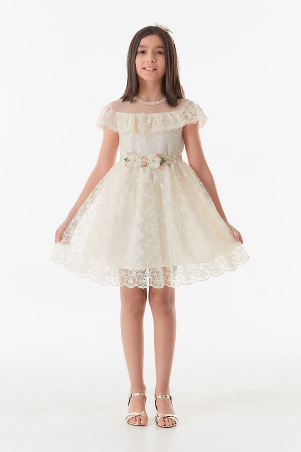 Fulla Moda-Girls' Dress with Flower Brooch Crown Accessories 1