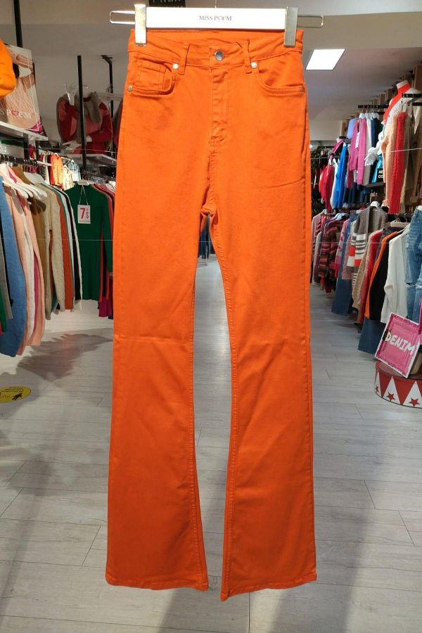 Miss Poem-Women's Jeans High Waist Spanish Leg Baggy Orange Denim Pants 1