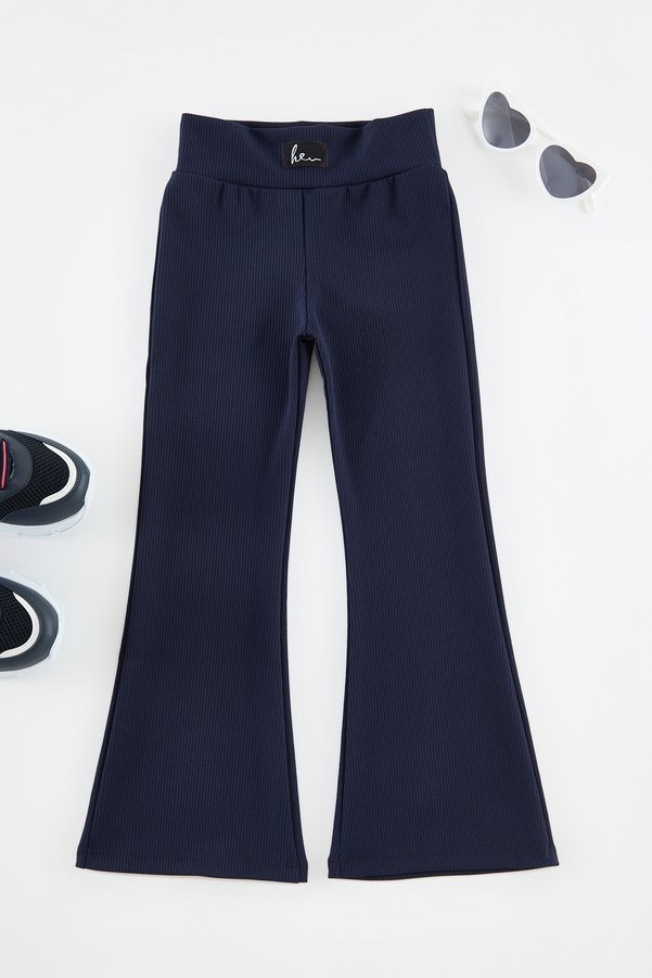 TRENDYOLKIDS Navy Plain/Basic Flared Girls' Stretch Knit Leggings TKDSS24TA00007