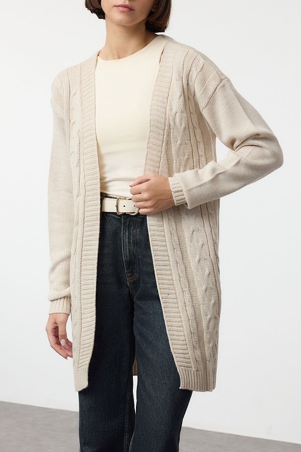 Edit by Trendyol-Midi Stone Hair Braided Knitwear Cardigan - Tctaw25Th00029 1