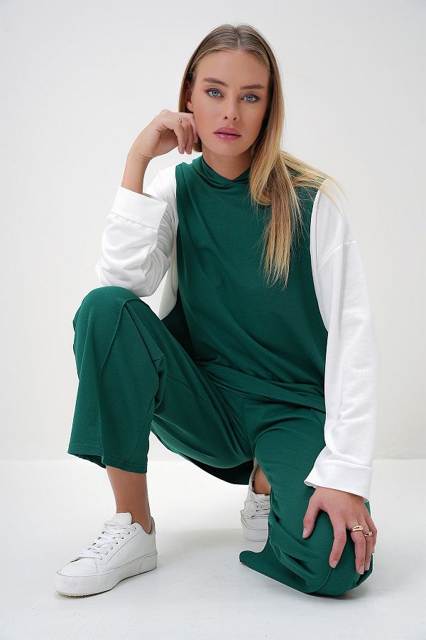 Trend Alacat Stili Women s Emerald Green Hooded Color Block 2 Thread Tracksuit Suit Alc X12907 Trendyol