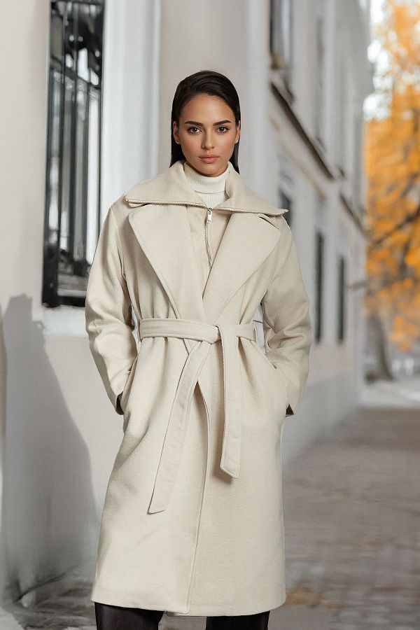 Trendyol Collection Oversize Ecru Wool Coat Knitwear Detailed TWOAW25KB00021 Trendyol