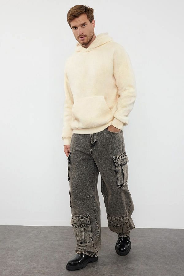 Trendyol Collection-Ecru Plush Hooded Oversize Sweatshirt - Tmnaw25Sw00106 1
