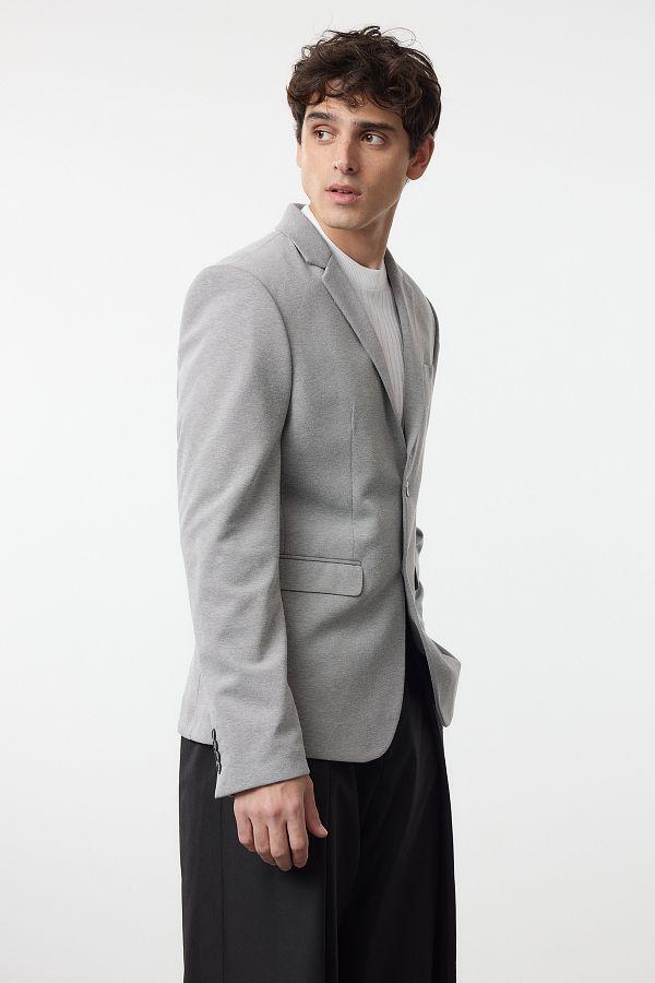 Trendyol Collection-Flexible and Comfortable Gray Blazer Jacket - Regular Fit, Textured Fabric Tmnaw22Ce0235 1