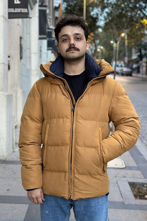 KARADA LI Regular Fit Tan Hooded Puffer Jacket Trendyol