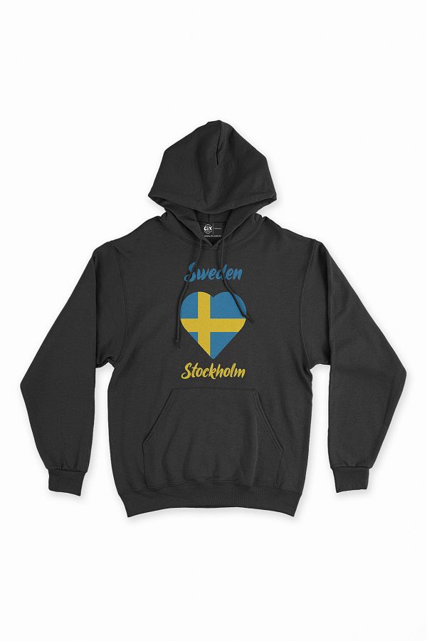Cix-Hanorac negru cu inimă cu steagul suedez Stockholm 1