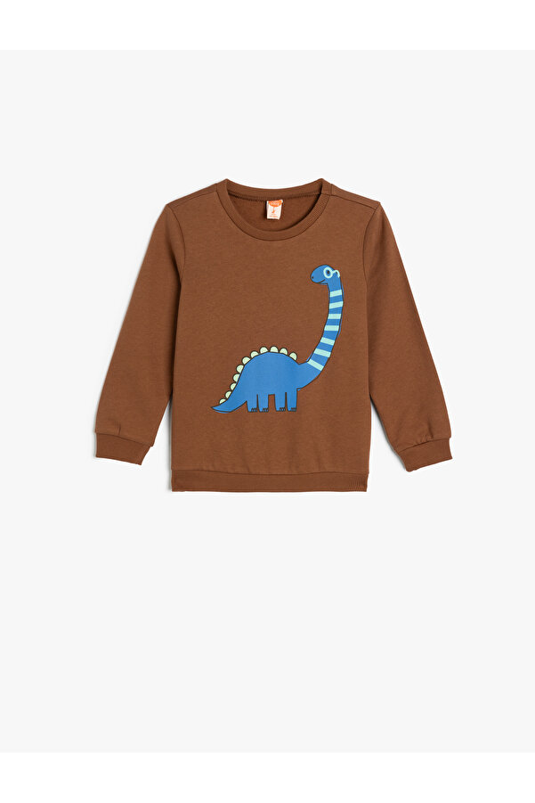 Koton Dinozor Baskılı Pamuklu Uzun Kollu Şardonlu Sweatshirt