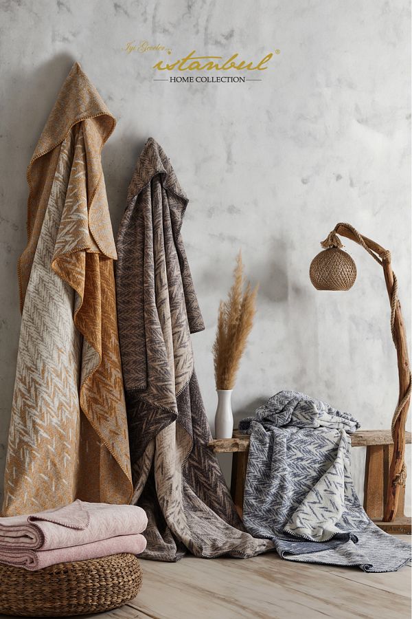TEKST LDEN Z Istanbul Double Modernist Mustard Blanket Cotton Good Pass Trendyol