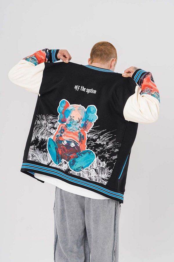 go gang own-Kaws Patch Detailed College Jacket 1