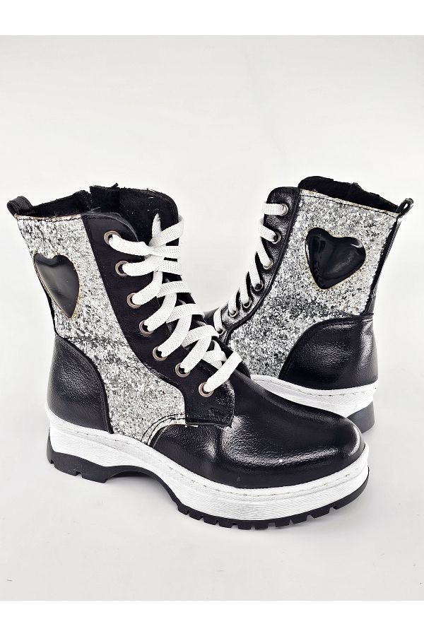 BDKButik-Heart Embroidered Glitter Girl's Bot-Boot 1