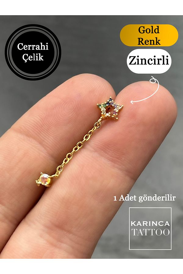 Karınca Piercing-Star Chain Combination - Ear and Helix Tragus Piercing 1