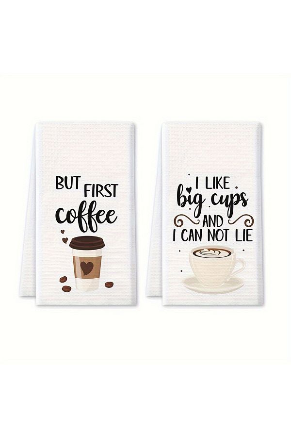 Choice-2pcs, Hand Towels, Coffee Theme Kitchen Towel, Coffee Pot Cup Pattern Decorative Dishcloth, Absor... 1