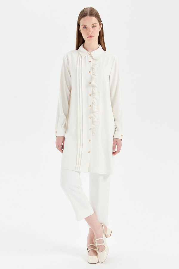 Esswaap-Ecru Tunic - Frill Detail on the Front 1