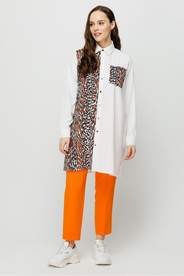 Esswaap-Stylish Tunic Orange with Leopard Print Detail 1