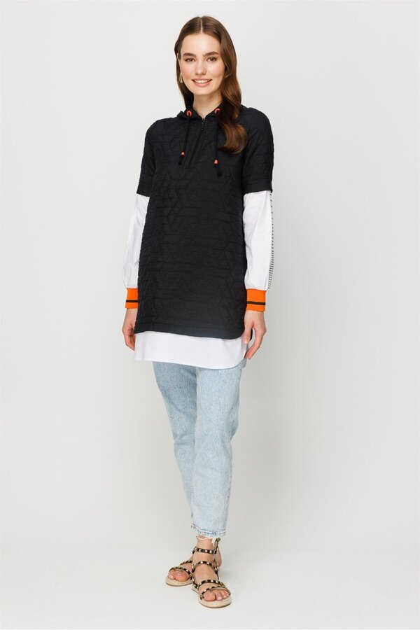Esswaap-Puffer Detailed Hooded Tunic Black 1