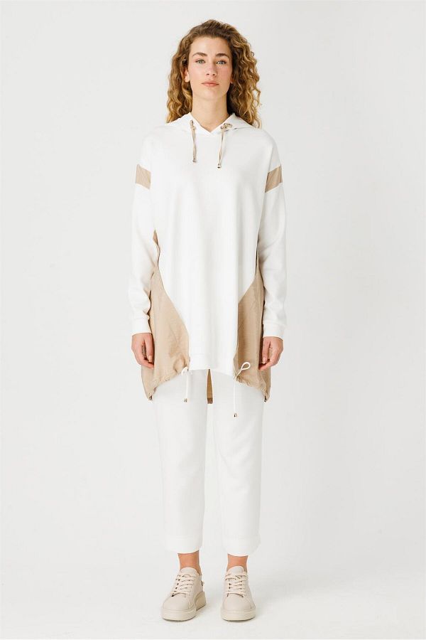 Esswaap-Ecru Tunic - Fabric Garnish and Hoodie 1