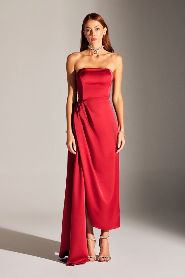 Dark red strapless dress store