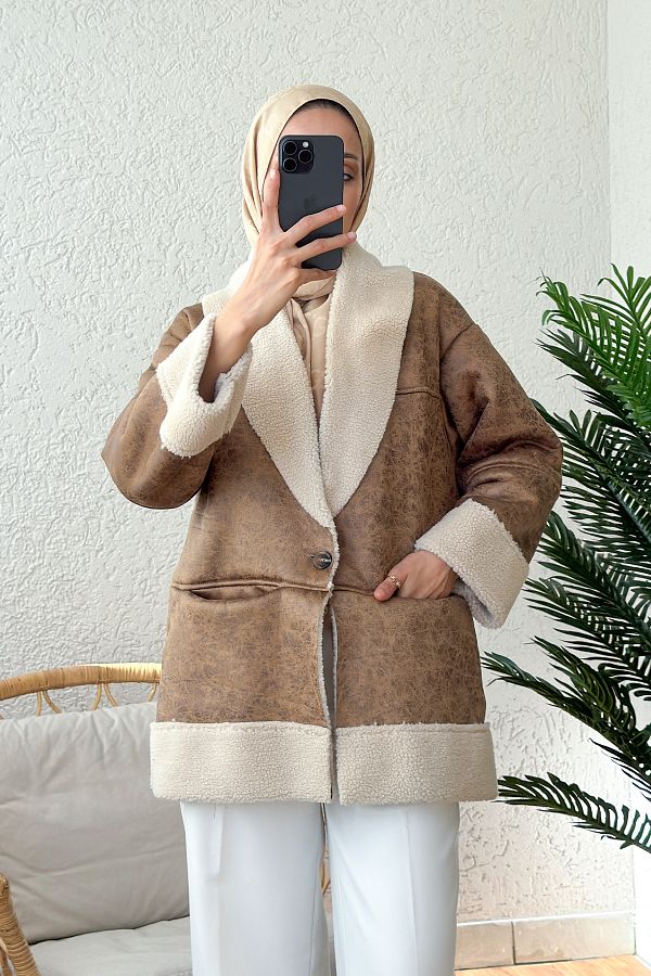 Salih Çelebi-61652 Short Jacket with Plush Inside - Taba 1