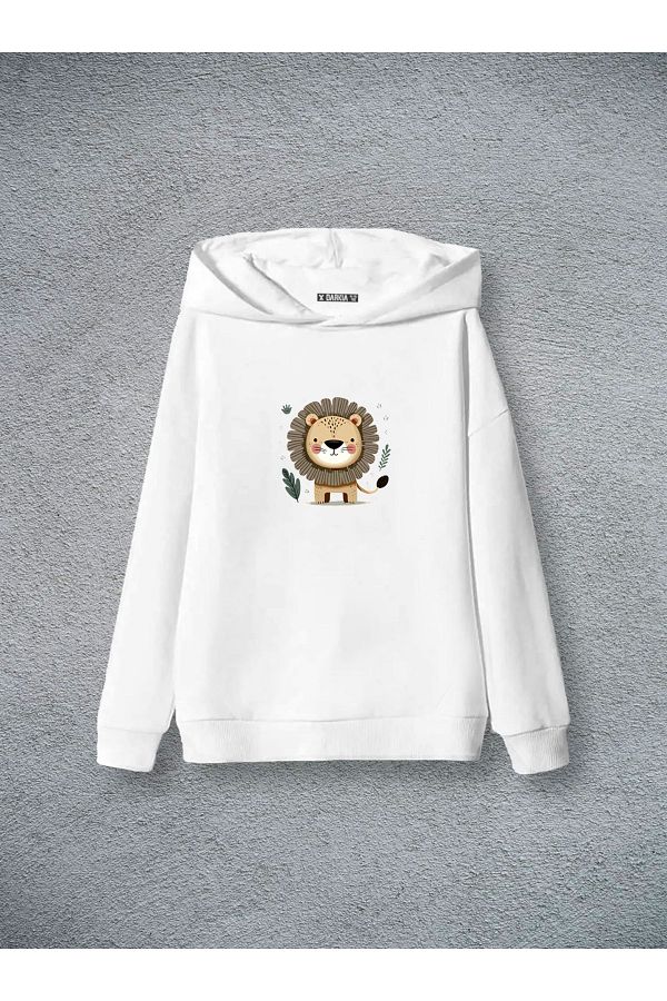sielta-Lion Printed White Boy Girl 3 Rope Sweatshirt 1