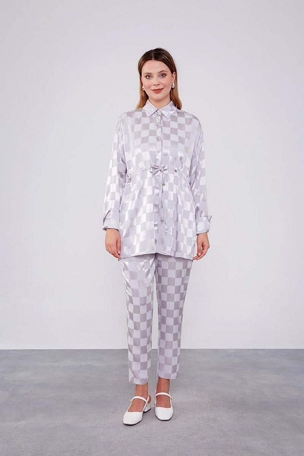Levidor-Geometric Pattern Double Set with Tunnel at the Waist - Gray 1