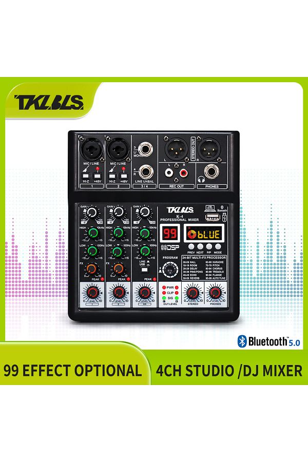 TKL-خلاط صوت 4 قنوات، خلاط DJ TKLBLS مع واجهة صوت USB، وظيفة بلوتوث، 99 DSP تأثيرات... 1