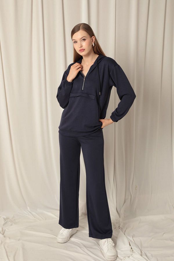 svakki Modal Fabric Zippered Women s Navy Blue Sweat Suit Trendyol