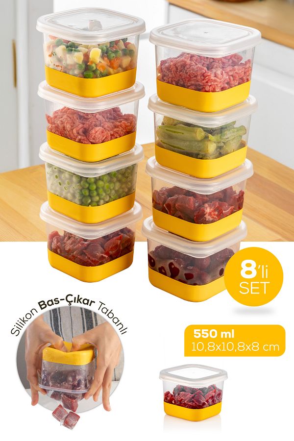 Vienev-550 ml Silicone Based 8 Piece Deep Freezer - Freeze Storage Container - Yellow 1