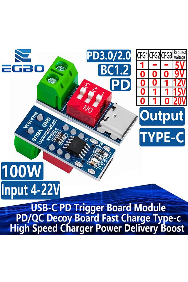 Choice-USB-C PD Trigger Board Module PD/QC Decoy Board Fast Charge USB Type-c to 12v High Speed Charger ... 1