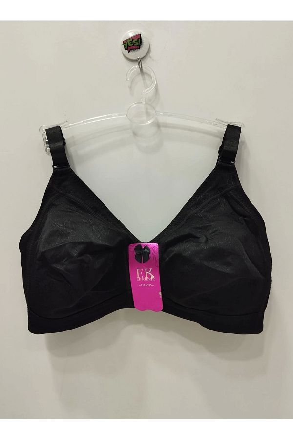 F.K-1954 Model Patterned Non-Supported and Non-Bladder Gathering Black Bra 1