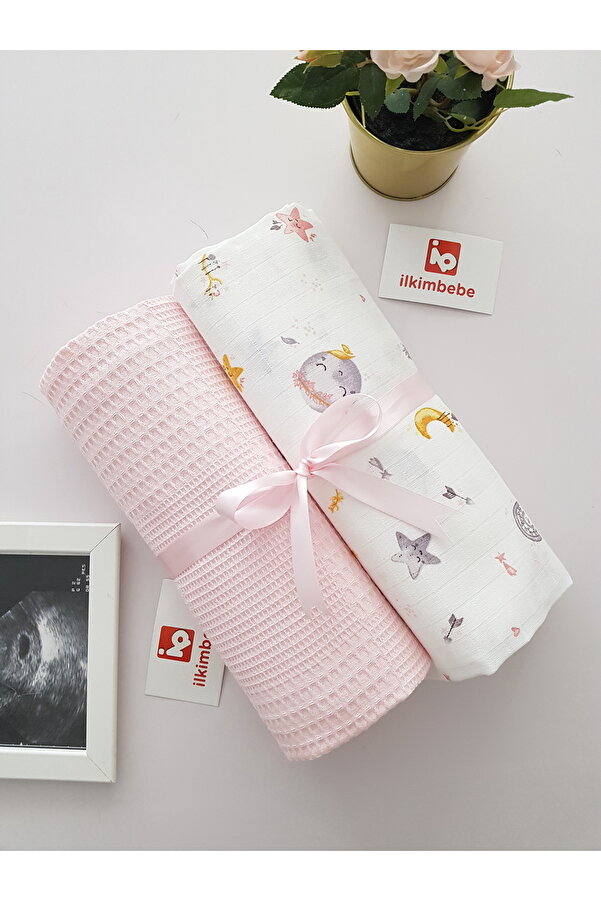 ib ilkimbebe Dolunay Müslin Pike 2li Bebek Battaniye