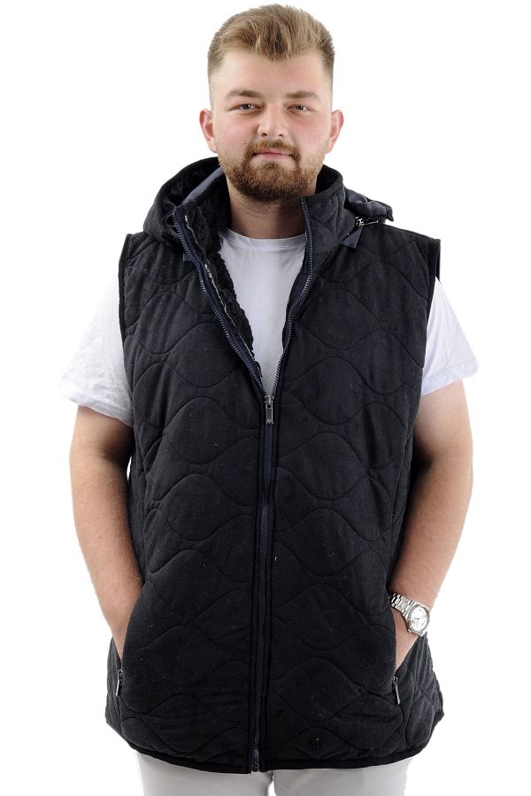 Modexl Men s Puffer Vest Plus Size Hooded Zippered Black Suede U24700 Trendyol