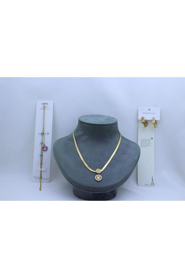 stainless steel Steel Necklace and Bracelet Set Earring I Trendyol