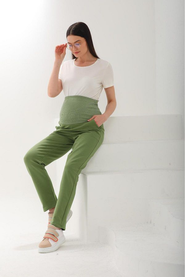 BIG LESSON-Pantaloni de trening ajustabili pentru gravidă, cu bandă elastică pentru abdomen 1