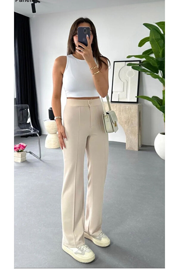 Heyya Cream Colored High Waist Recovery Women's Palazzo Trousers