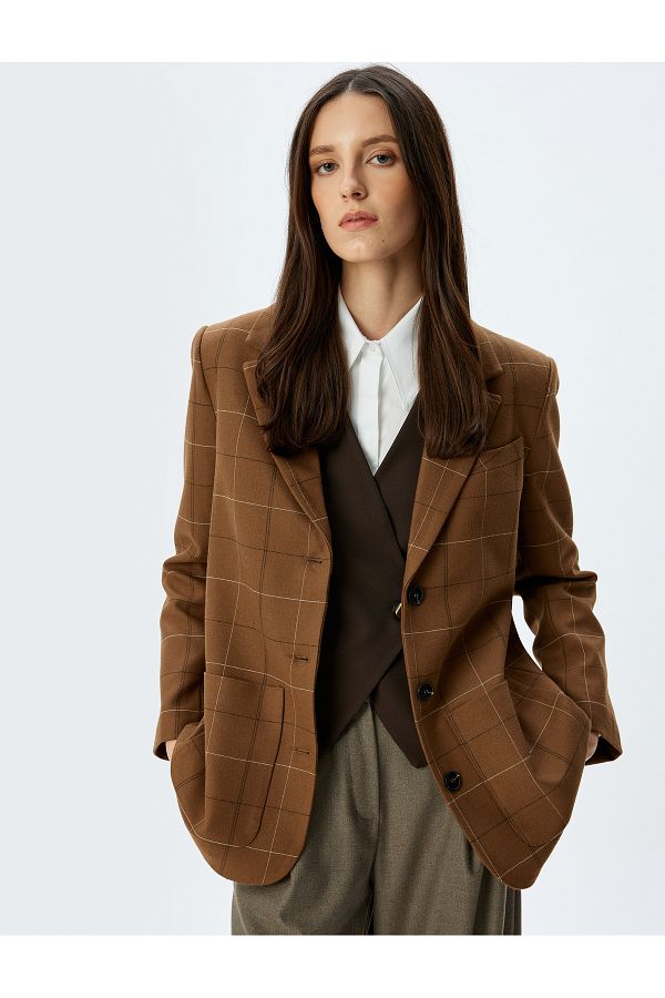 Koton-Double Breasted Blazer Jacket with Pockets and Buttons 1