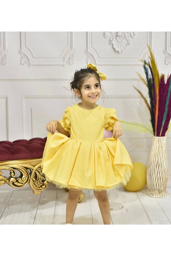ELLUSS Yellow Puffy Dress for Girl Short Sleeve and Flared Detail Trendyol
