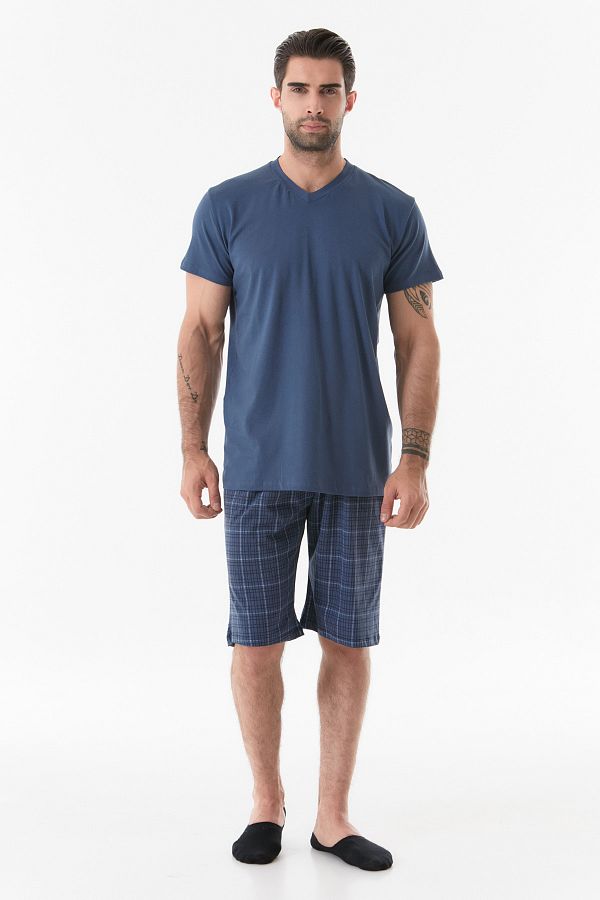Fulla Moda-V-Neck Plaid Pajama Set 1
