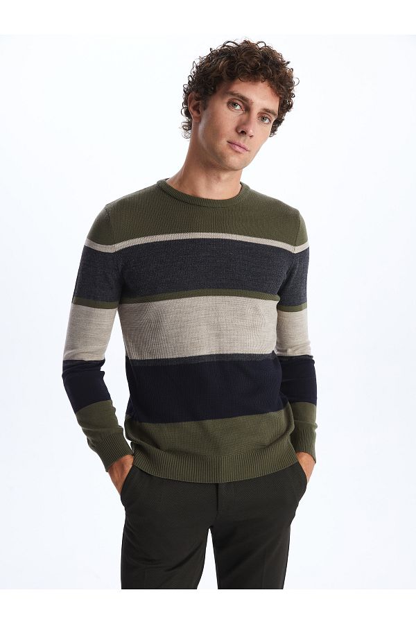 LC Waikiki Men s Striped Knitwear Sweater Crew Neck Long Sleeve Trendyol