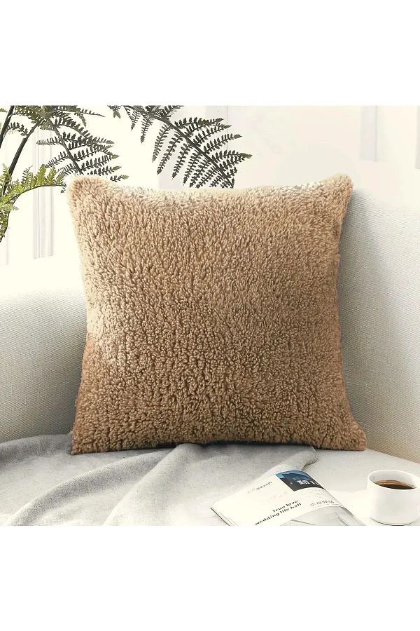 Benlisso Home Plush Teddy Puffy Decorative Pillow Cushion Cover Brown 43x43