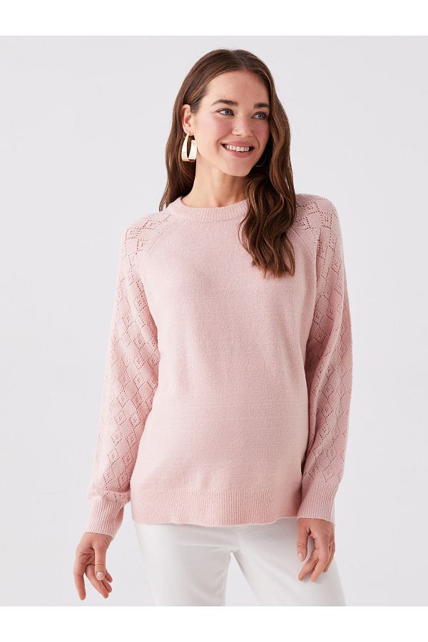 LC Waikiki-Crew Neck Openwork Long Sleeve Maternity Knitwear Sweater 1