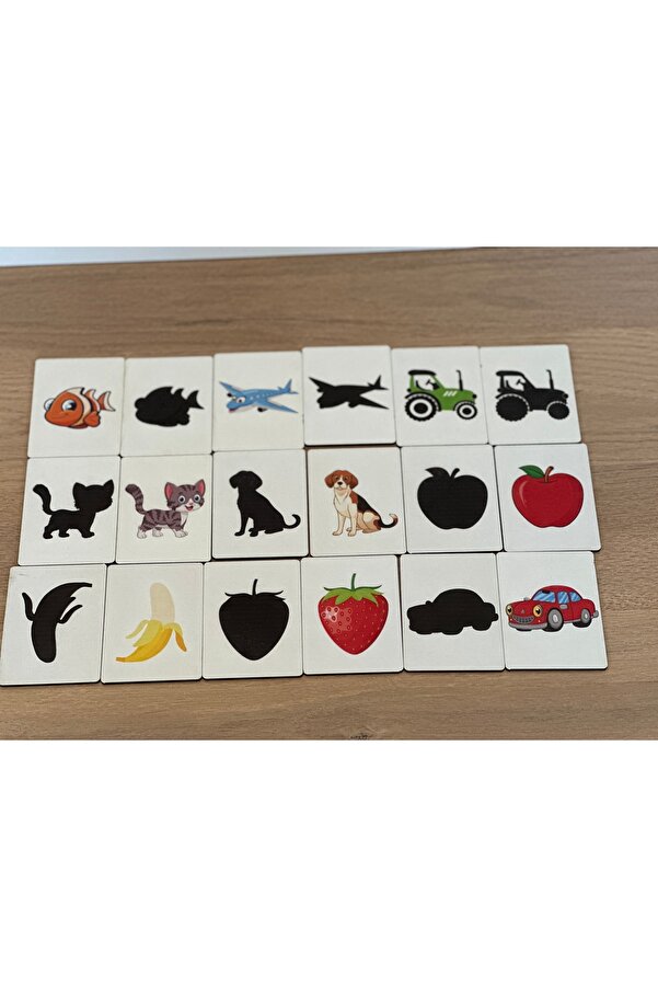Bellacasa Gölge Eşleme Kartı Ahşap Oyun, Eğitici Oyuncak, Montessori Eğitim Oyuncak,Motor Zeka Oyuncak
