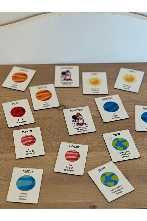 Bellacasa Gezegenler Eşleme Kartı Ahşap Oyun, Eğitici Oyuncak, Montessori Eğitim Oyuncak,Motor Zeka Oyuncak