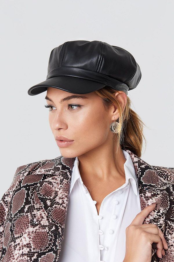 Kulah Women s Vegan Leather Black Cap Soft Baker Boy Hat Trendyol